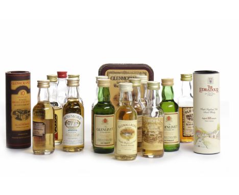 SIXTEEN SINGLE MALT SCOTCH WHISKY MINIATURESTo include: Auchentoshan Pure Malt, Bowmore Legend, Glenlivet 12 Years Old 70° pr