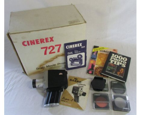 Cinerex 8 mm projector and a cine camera together with Cokin lenses and books