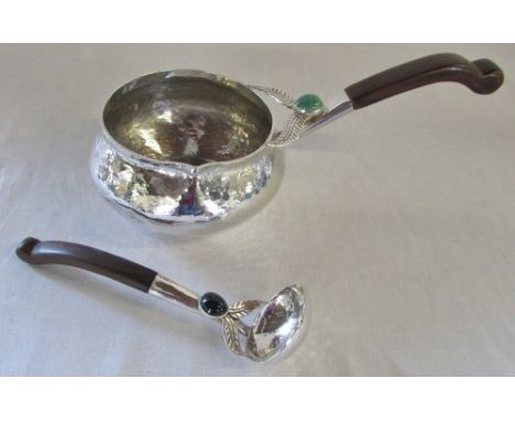 Peruvian hammered silver with wooden handle ladle & pot both marked 925 total weight 10.74 ozt