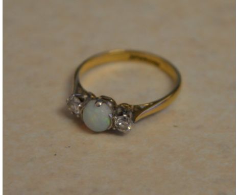 18ct gold & platinum set opal and diamond ring, approx weight 2.2g, Ring Size K/L