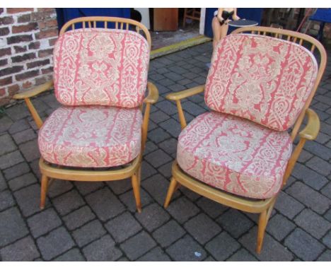Pair of blonde Ercol style armchairs