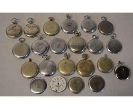 Quantity of military pocket watch parts, movements and cases, most bearing broad arrow mark and some G.S.T.P (AF - all incomp