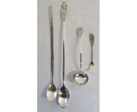 Selection of Peruvian silver inc ladle and spoons total weight 3.67 ozt