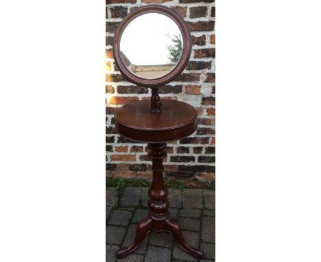 Early Victorian mahogany shaving mirror on tripod stand