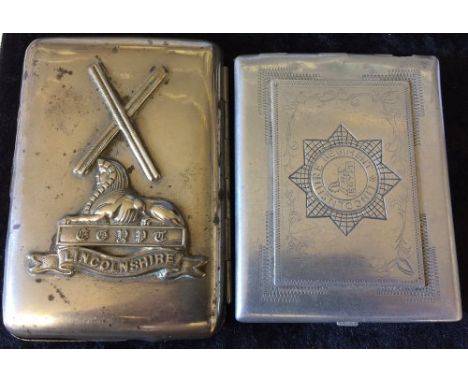 WWI Lincolnshire Regiment cigarette case & another Lincolnshire Regiment cigarette case