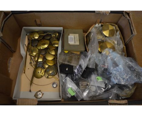 Various clock pendulums, battery clock movements etc