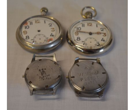 2 military pocket watches and 2 watch cases with military broad arrow & 'WWW' marks (Possibly Dirty Dozen)  (AF)