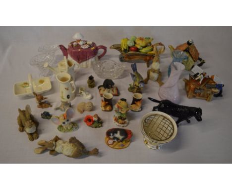 Various ceramic teapots, Caithness glass, Hornsea figures, Aynsley etc