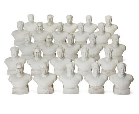 A set of twenty-five Chinese bisque porcelain busts of Mao Zedong, circa 1966-67, each inscribed 'Long Live Chairman Mao' in 