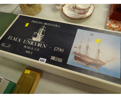 A boxed model of HMS Unicorn