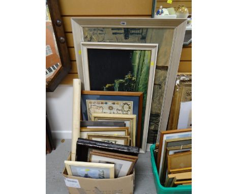 Parcel of various framed & unframed vintage prints & pictures including steam engine, continental scenes etc