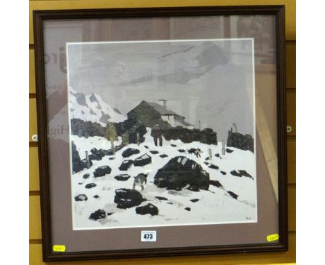 SIR KYFFIN WILLIAMS RA framed print - farmer on snowy hillside with dogs