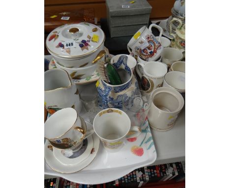 Parcel of china including Royal Worcester Evesham Gold, royal commemorative mugs etc