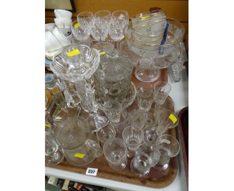 Two trays of various glassware including six Waterford crystal hock glasses &amp; a Waterford crystal sea horse candlestick e