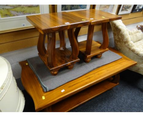 Handcrafted Malaysian teak large coffee table together with two lamp tables (matching previous lots)