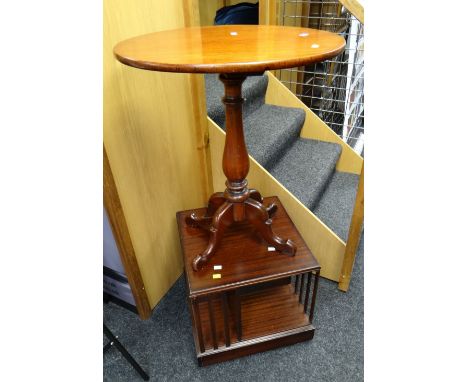 A reproduction mahogany oval top occasional table together with a reproduction mahogany magazine rack / lamp table