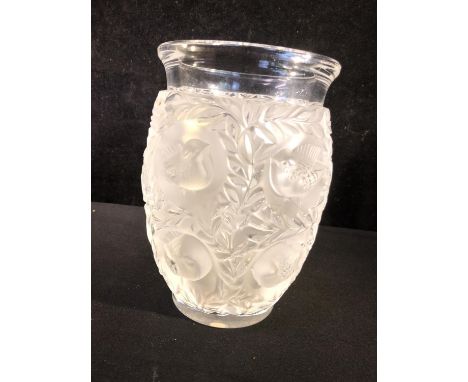 Lalique, France- a bagatelle pattern vase, decorated with plump birds within leafy fronds, hand engraved Lalique France with 