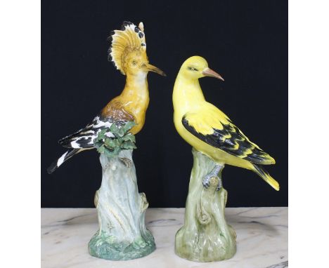 Two Spode Copelands China porcelain bird figures, tallest 12" high*The Hoopoe bird at fault with various cracks down the back