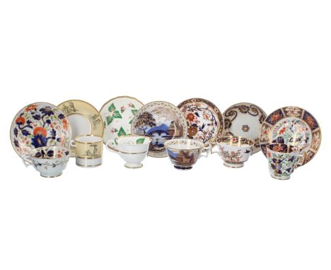 Six 19th century English porcelain cups and saucers, to include Derby, Coalport, Spode and Newhall; also a single English sau