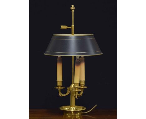 Decorative French style brass table lamp,&nbsp;modelled as a three sconce candelabra on a Corinthian column central support u