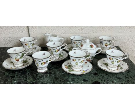 Coalport 'Strawberry' part porcelain tea service,&nbsp;comprising jug 4" high, sucrier with cover, eight tea cups and seven s