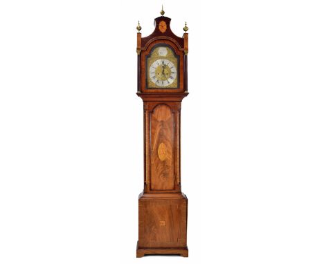 Good George III mahogany 8 day longcase clock, the 11" arched dial signed 'Pridgin, Hull', with a silvered chapter ring and c