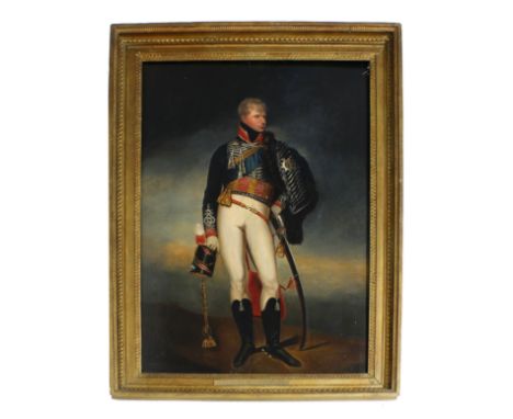 Circle of Sir William Beechey RA., (1753-1839) - portrait of the Duke of Cumberland in Light Dragoon uniform holding his shak