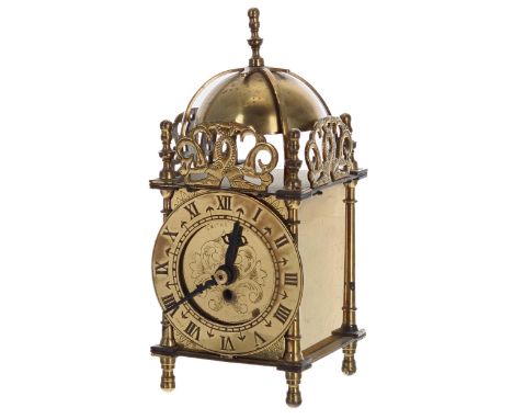 Smiths 8-day miniature brass lantern clock, with 3" diameter dial, battery movement 7" high 