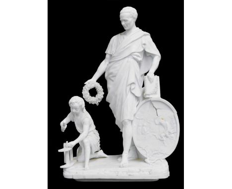 French Niderviller bisque porcelain figural group - The Education of Emile modelled by Jean-Jacques Rousseau, inscribed G78 w