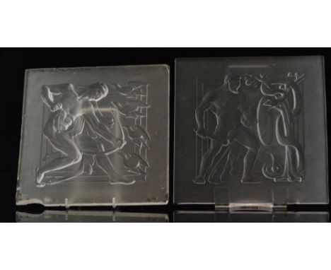 A 1930s John Walsh Walsh glass Vesta lighting panel from the Twelve Labours of Hercules series designed by Walter Gilbert, of