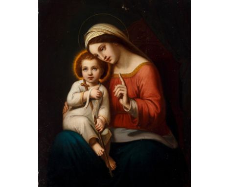 Maler des 19. Jh. Agnus Dei. Maria mit dem Jesusknaben. Öl/Lwd. 45 x 37 cm. R