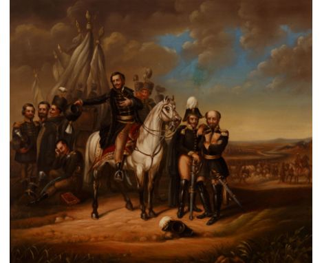 Genremaler des 19./20. Jh. Auf Feldherrnhügel ungarische? Magnaten und Anführer nach gewonnener Schlacht. Öl/Lwd. 58 x 65 cm.