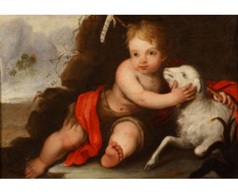 Kirchenmaler des 18. Jh. Johannes als Kind mit Lamm (Lamm Gottes). Öl/Lwd. 43 x 60 cm. R