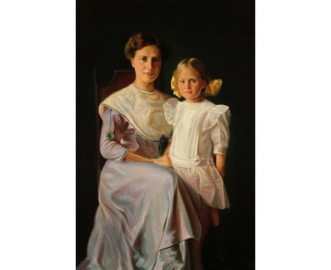 Otto Keck. 1873 Oberstaufen - 1948 Immenstadt. Sign. 1917 dat. Portrait einer Mutter mit Kind. Öl/Lwd. 114 x 75 cm. R