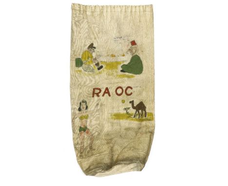 HAND-PAINTED WW2 RAOC KIT BAG,an unusual WW2 military Royal Army Ordnance Corps, North African Campaign kit bag, with hand-pa