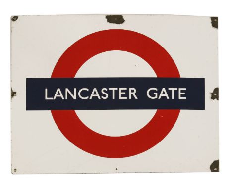 LANCASTER GATE,1950s/1960s, London Transport original enamel roundel for Lancaster Gate underground station,71 x 56cm