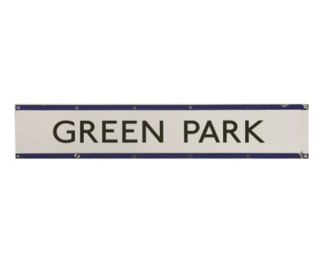 GREEN PARK,1950s/60s, a London Transport original enamel frieze for Green Park underground station,123 x 24.5cm