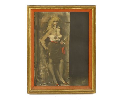 J FIMO THE PROSTITUTE, c.1960Signed on reverse, oil on board33 - 24.5cm, framed and mountedThe world's only Museum of Prostit