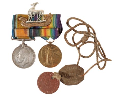 GREAT WAR PAIR TO PTE TAYLOR ROYAL WARWICKSHIRE REGT Pair correctly impressed 307891 Pte A Taylor R War RSwing mounted as wor