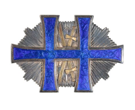 AN ORIGINAL AND VERY RARE SLOVAKIAN ORDER OF THE WAR VICTORY CROSS 3RD CLASS WITH SWORDS Hallmarked on the pin '987' and 'K'.