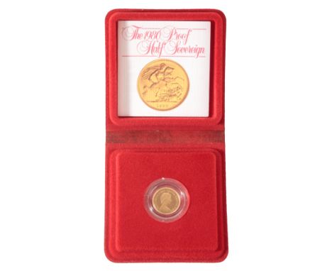 A 1980 QUEEN ELIZABETH II HALF SOVEREIGN the reverse of St. George &amp; the Dragon, with the original Royal Mint coin box an