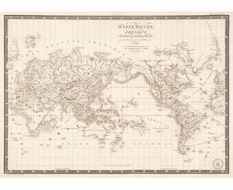 World. Brué (Adrien Hubert), Mappe Monde Physique sur la Projection Réduite de Mercator..., Paris, 1821, uncoloured engraved 