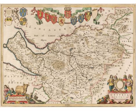 * Cheshire. Blaeu (Johannes), Cestria Comitatus Palatinus, Amsterdam, circa 1650, engraved map with contemporary hand-colouri