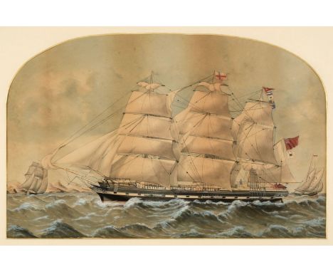 * Maritime Watercolour. Portrait of a British Merchantman, circa 1850, unsigned watercolour and gouache portrait of a three-m