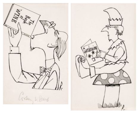 * Rushton (William, 1937-1996). Cookery &amp; Drink / Gardening, no date, two pen and ink cartoons on white paper, both initi
