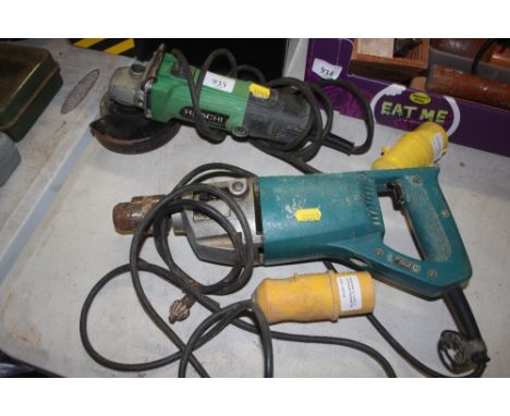 A Hitachi angle grinder together with a Makita hammer drill both 110 volts