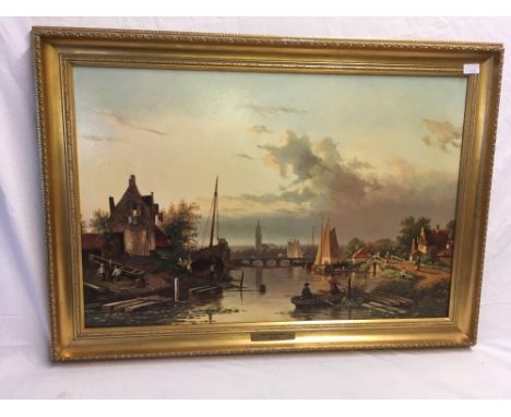 GILT FRAMED PRINT 'QUIET EVENING HOUR' BY SPOLHER, 41" X 30" OVERALL