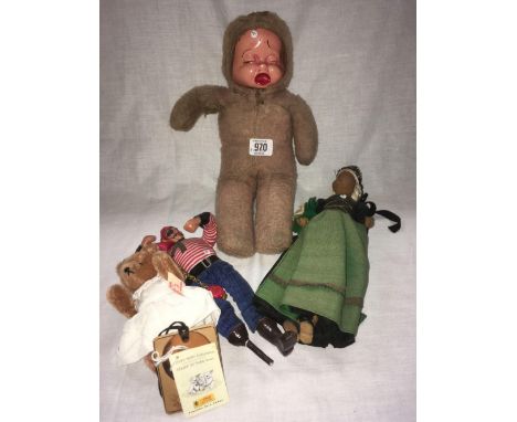 3 VINTAGE DOLLS &amp; A STEIFF BEAR IN BOX