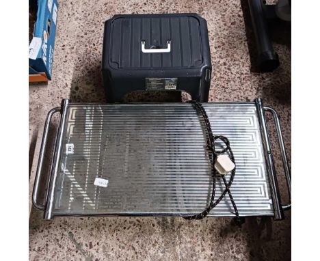 STEP STOOL &amp; VINTAGE STAINLESS STEEL &amp; GLASS PLATE WARMER