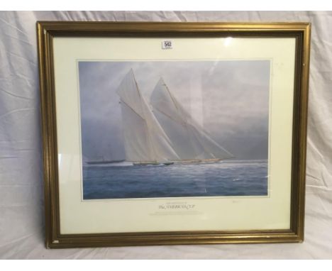 COLOUR PRINT OF THE FINISH OF THE AMERICAS CUP, 1920, SIGNED IN PENCIL IN THE MARGIN BY THE ARTIST, 26" X 31”